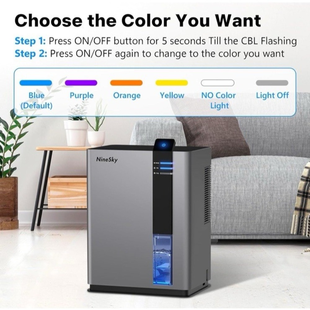 NineSky Dehumidifier 98 OZ Dehumidifier for Home 800 sq. ft. 5 Colors‎ LED Gray - Picture 8 of 12